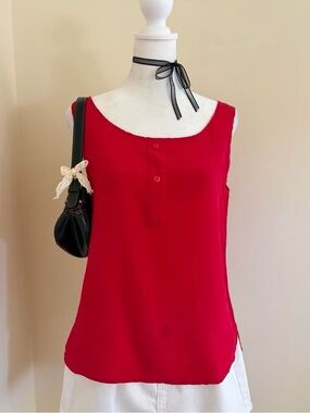 Vintage 90s silk babydoll coquette red tank top cami blouse scoop neck summer M